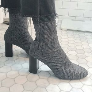 Zara black-silver metallic knit ankle boots